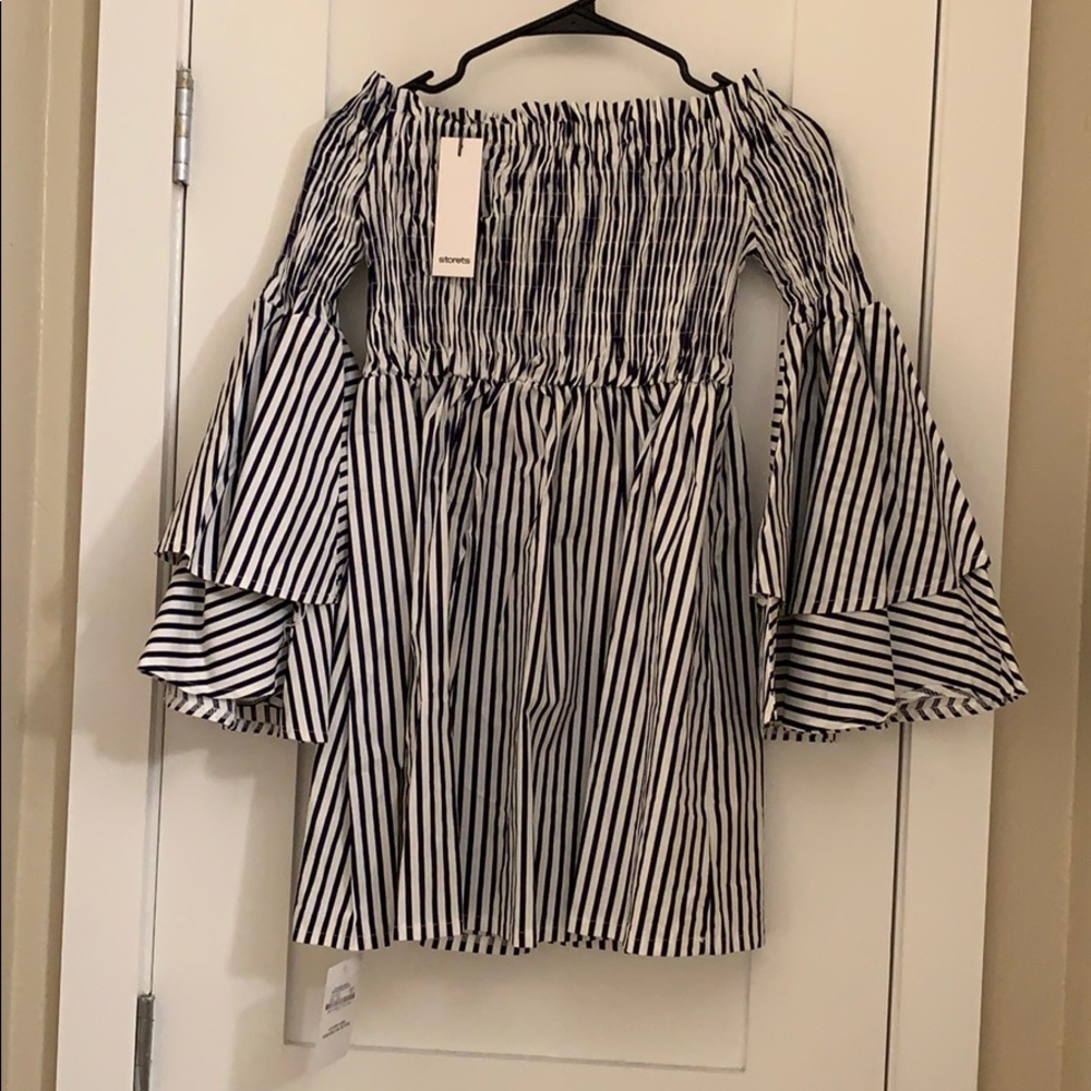 Storets off the shoulder navy stripped dress